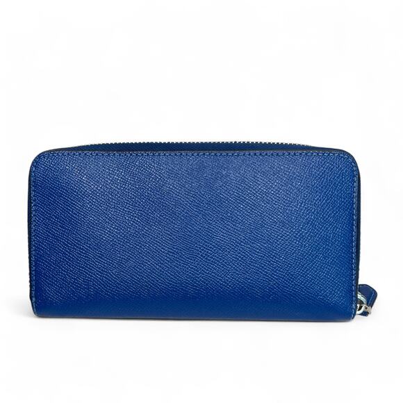 Coach Crossgrain Leather Blue Accordion Zip Long Wallet silver hardware - Picture 3 of 9